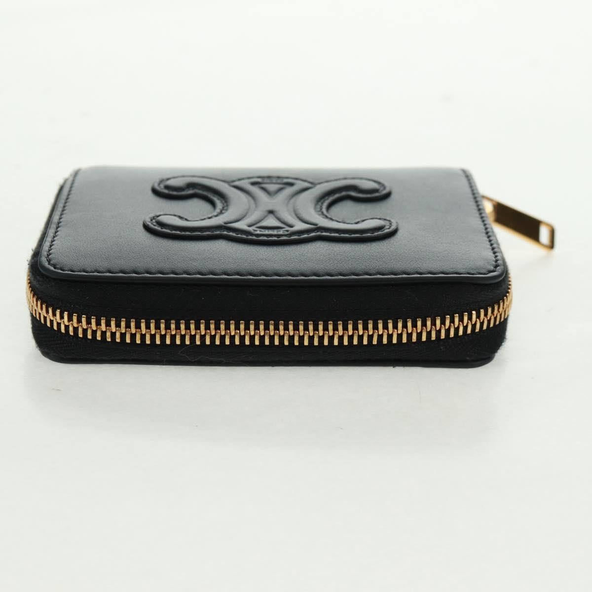 CELINE Triomphe Wallet Leather Black Auth ki6366M
