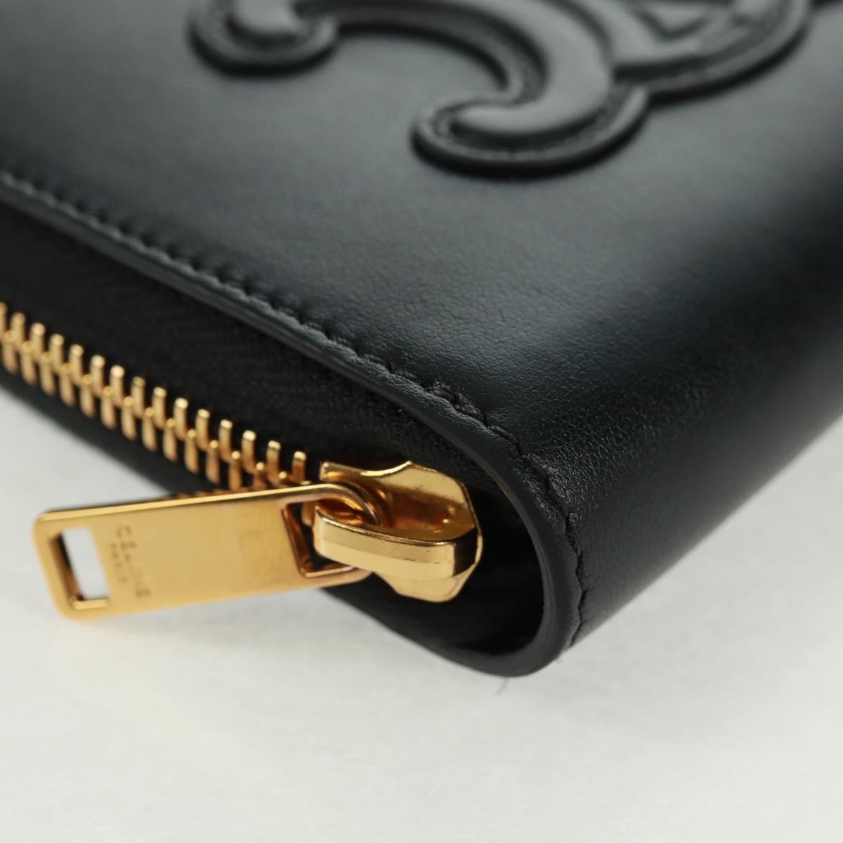CELINE Triomphe Wallet Leather Black Auth ki6366M