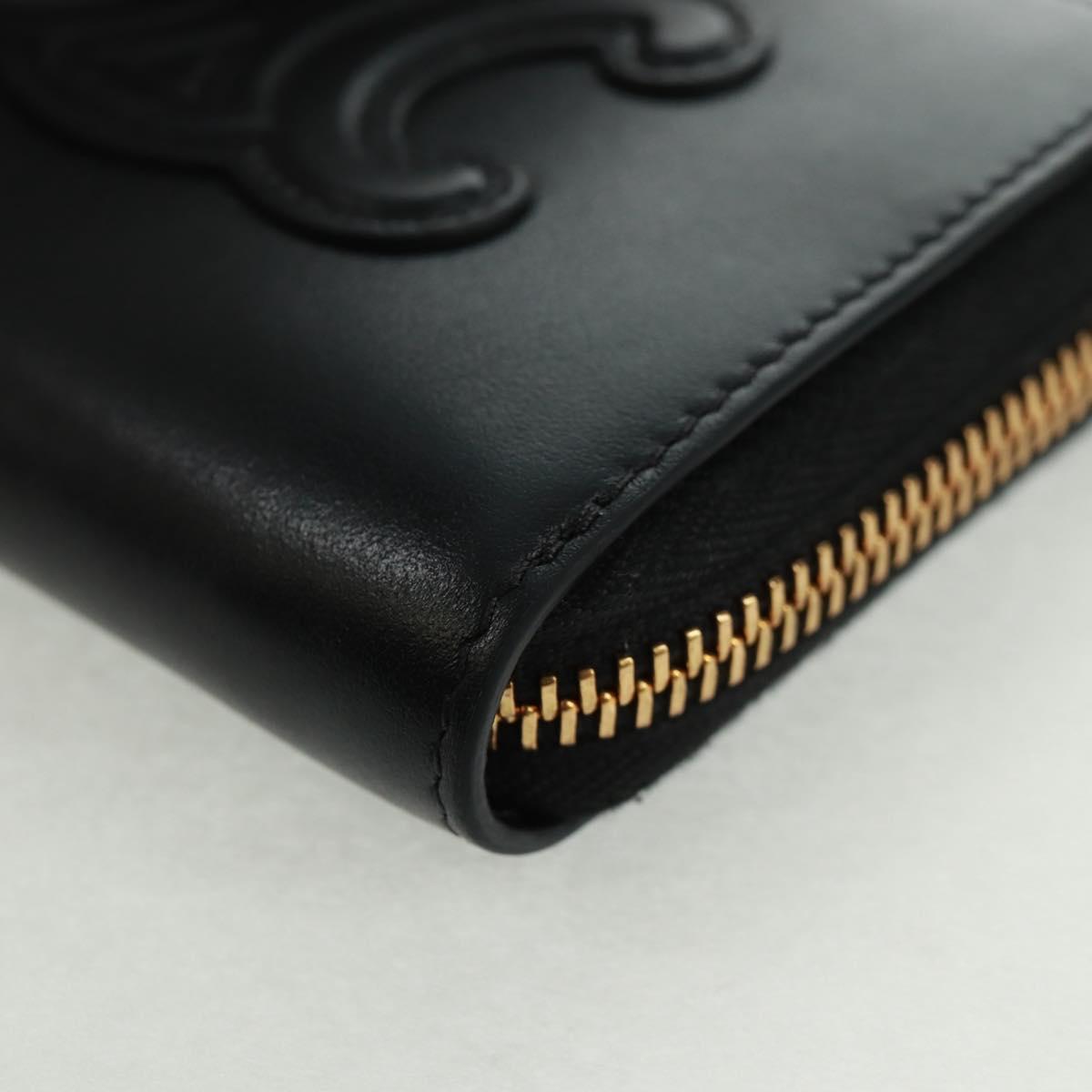 CELINE Triomphe Wallet Leather Black Auth ki6366M