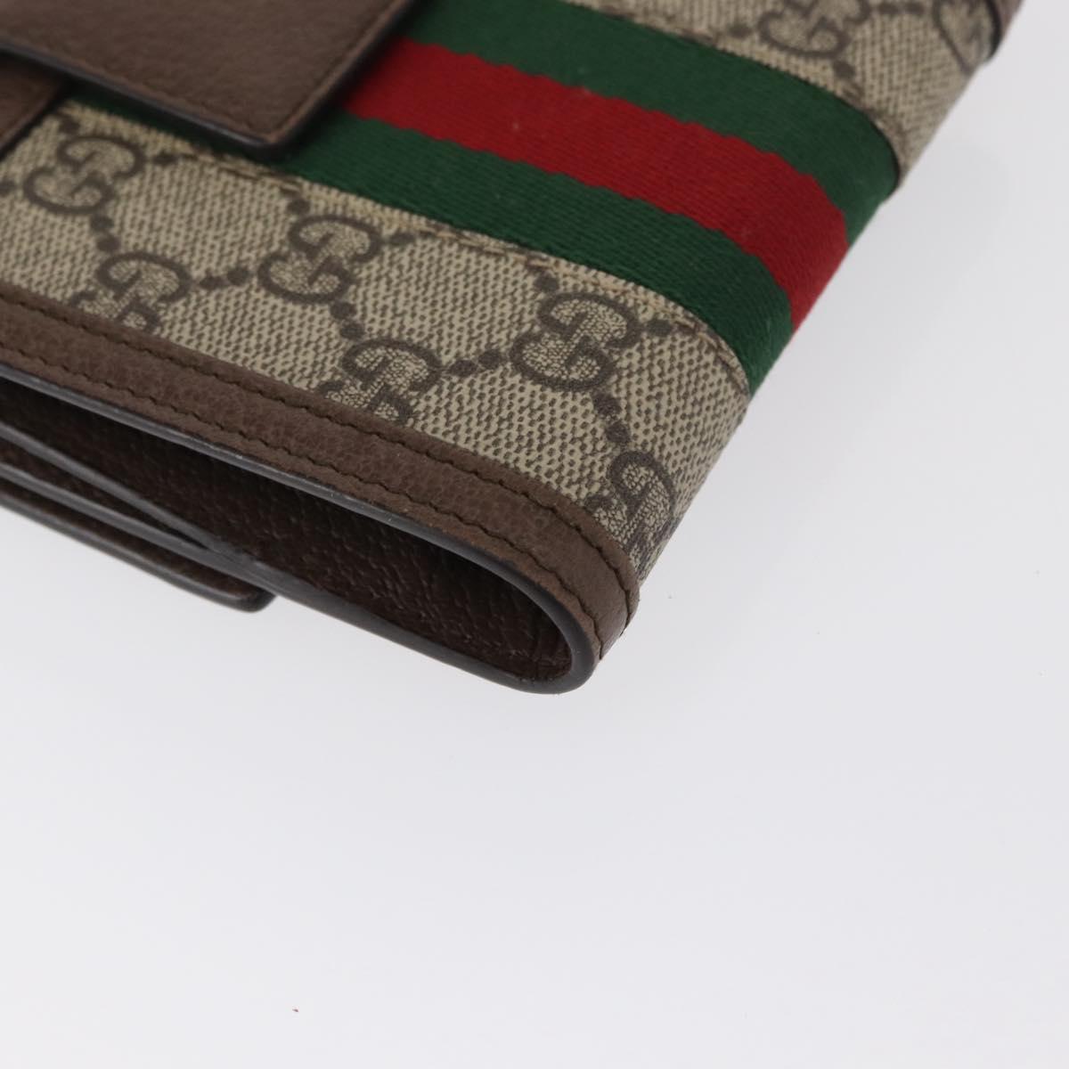GUCCI GG Supreme Web Sherry Line Wallet PVC Beige Red 523173 Auth ki6372V