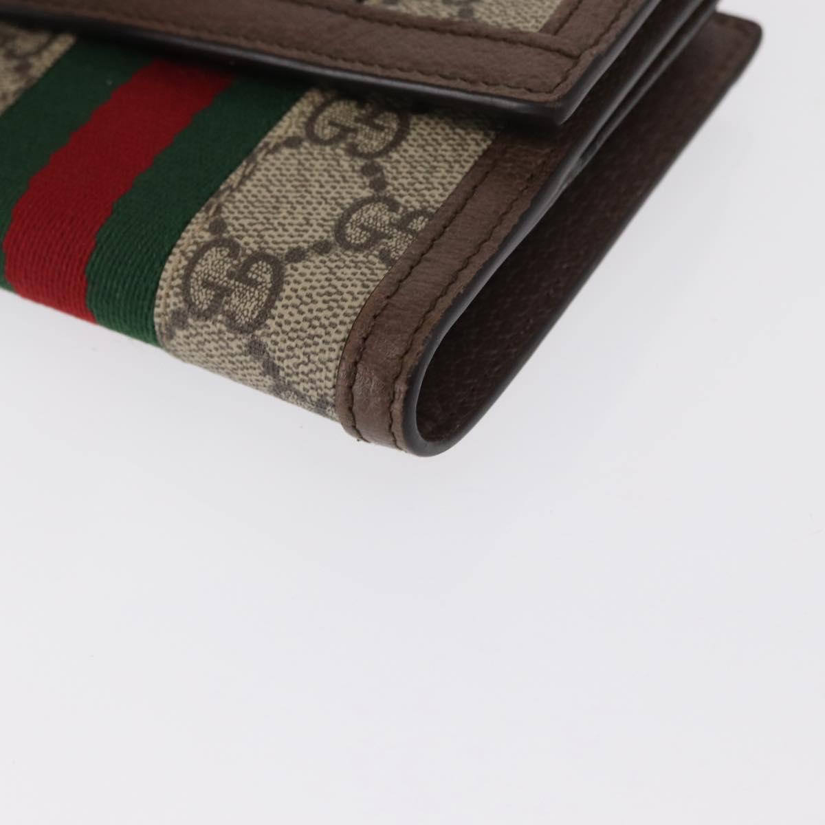 GUCCI GG Supreme Web Sherry Line Wallet PVC Beige Red 523173 Auth ki6372V