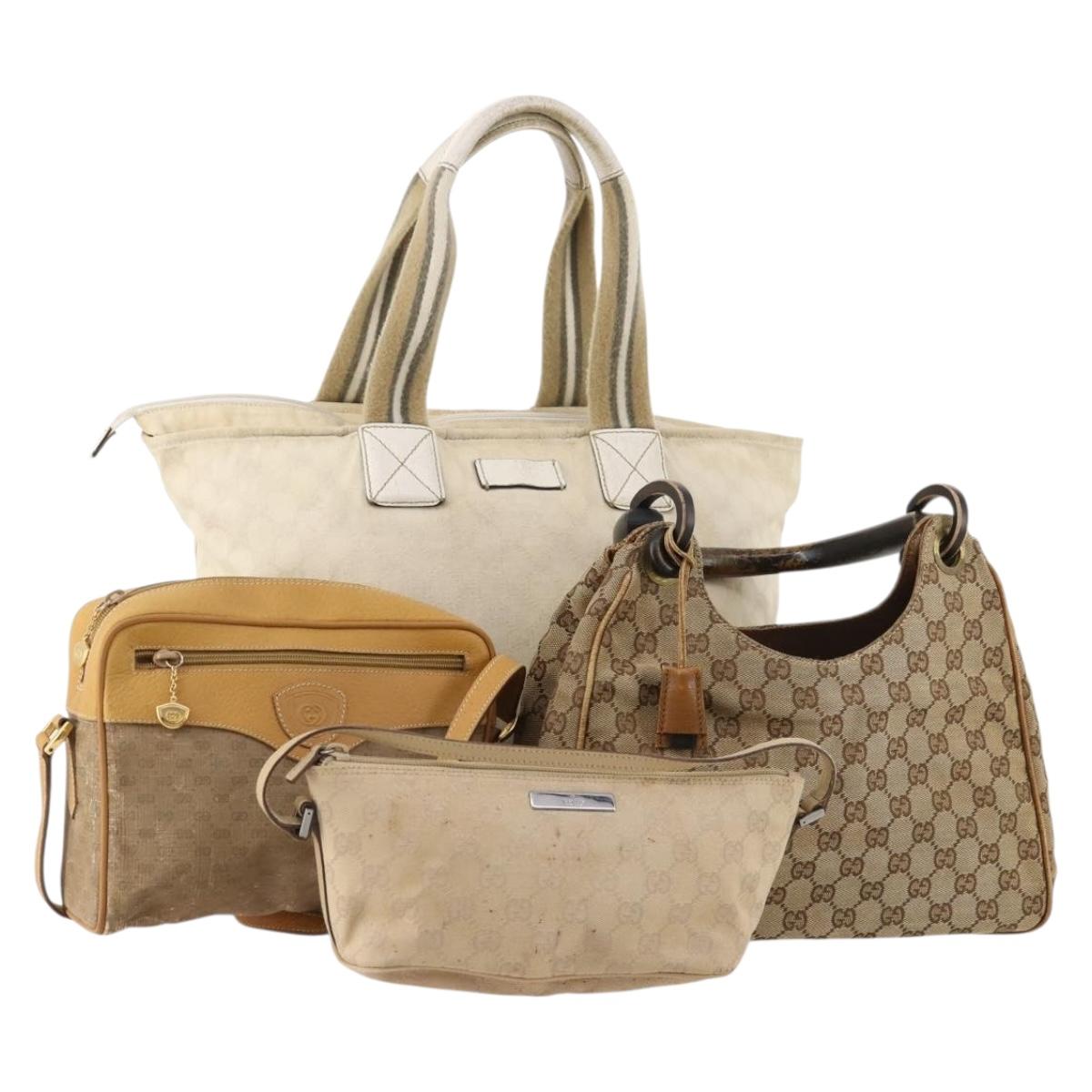 GUCCI GG Canvas Micro GG Supreme Pouch Bag PVC 4 Set Beige White Auth ki6375