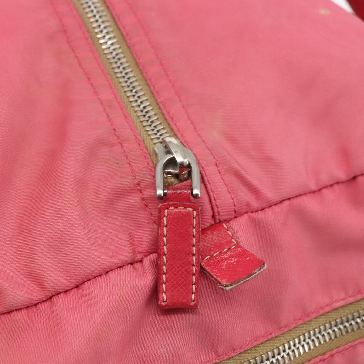 PRADA Boston Bag Nylon Pink Silver Auth ki6378