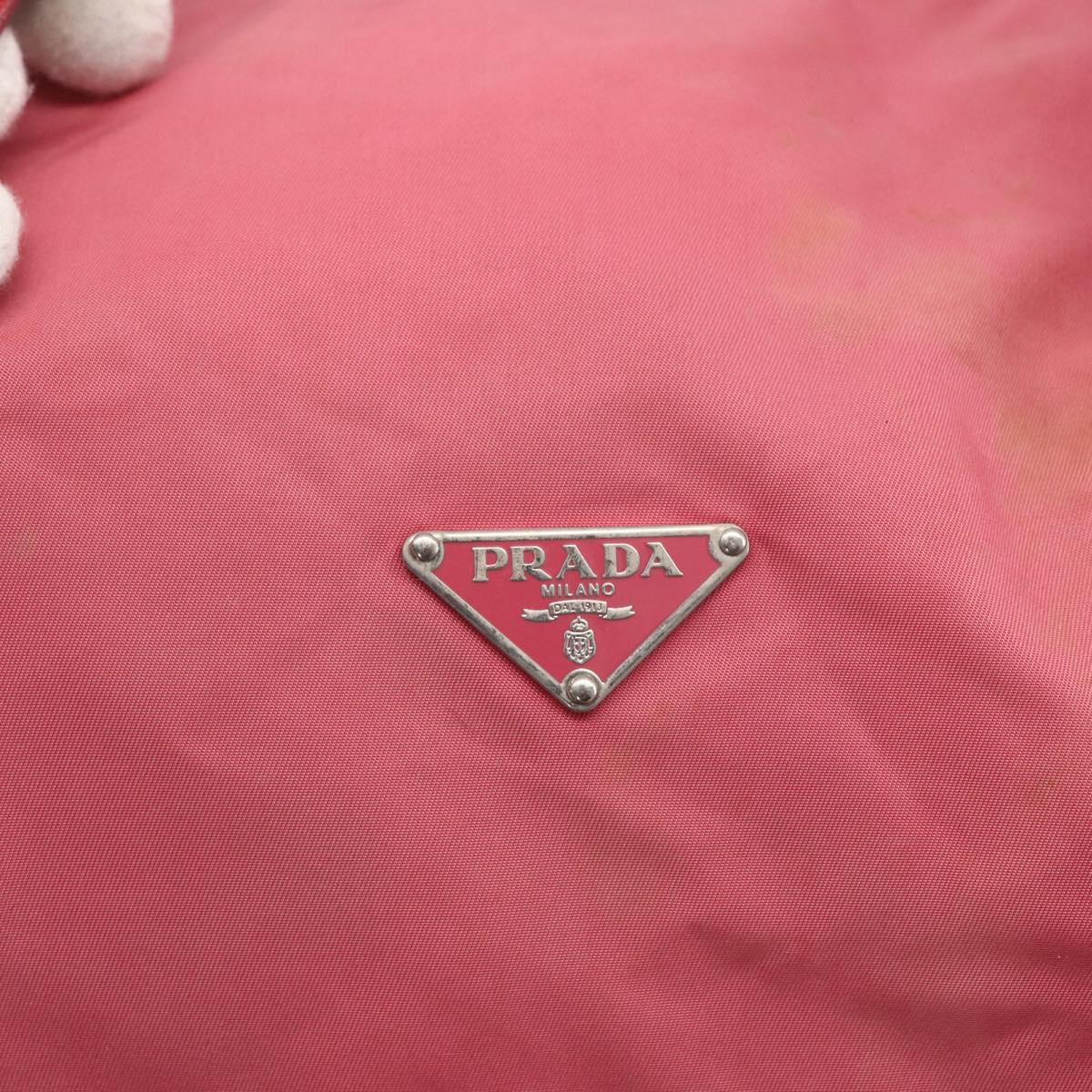 PRADA Boston Bag Nylon Pink Silver Auth ki6378