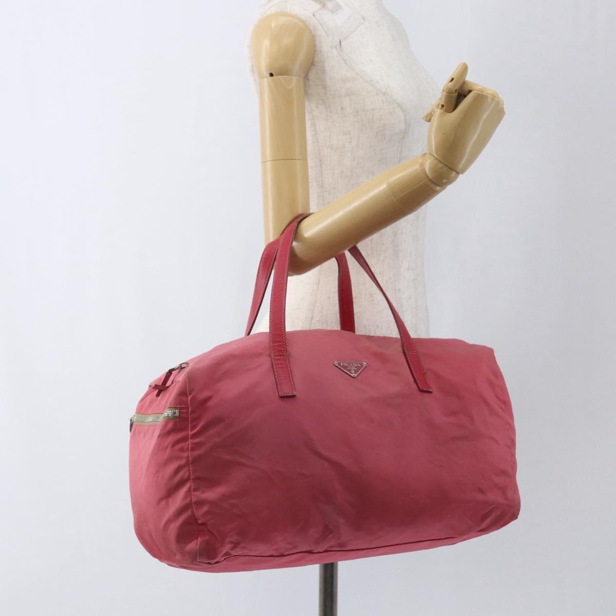 PRADA Boston Bag Nylon Pink Silver Auth ki6378