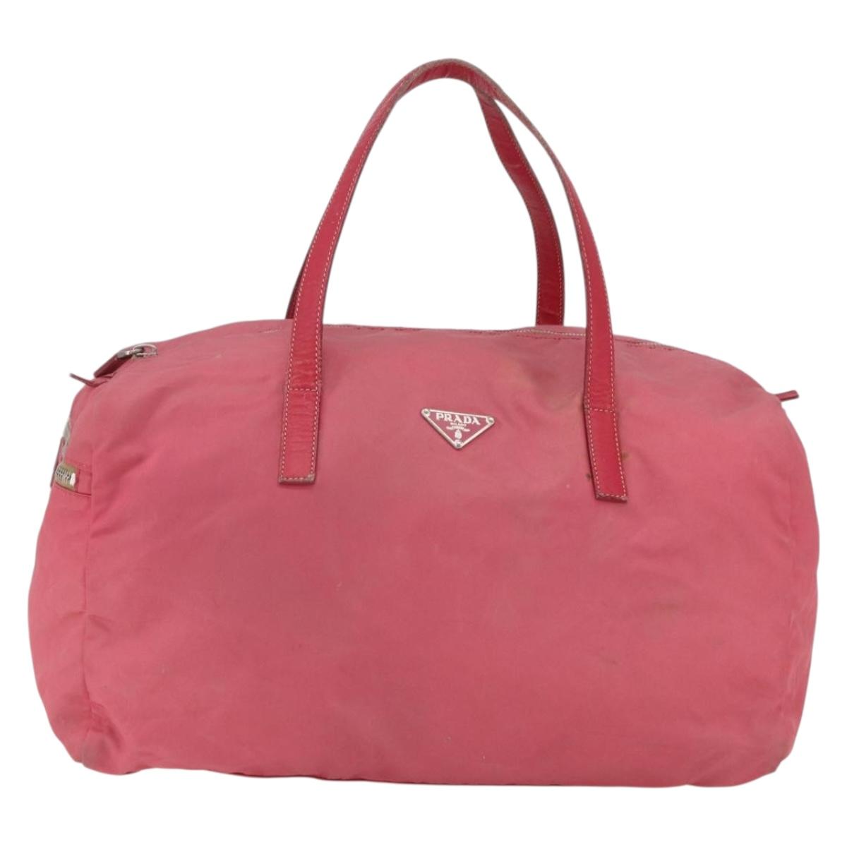 PRADA Boston Bag Nylon Pink Silver Auth ki6378