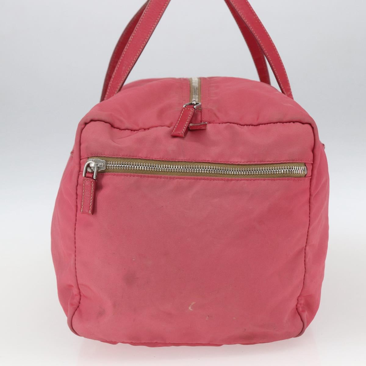 PRADA Boston Bag Nylon Pink Silver Auth ki6378