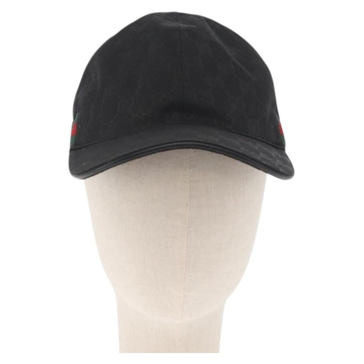 GUCCI Web Sherry Line GG Canvas Baseball Cap L Black 200035 204891 Auth ki6381