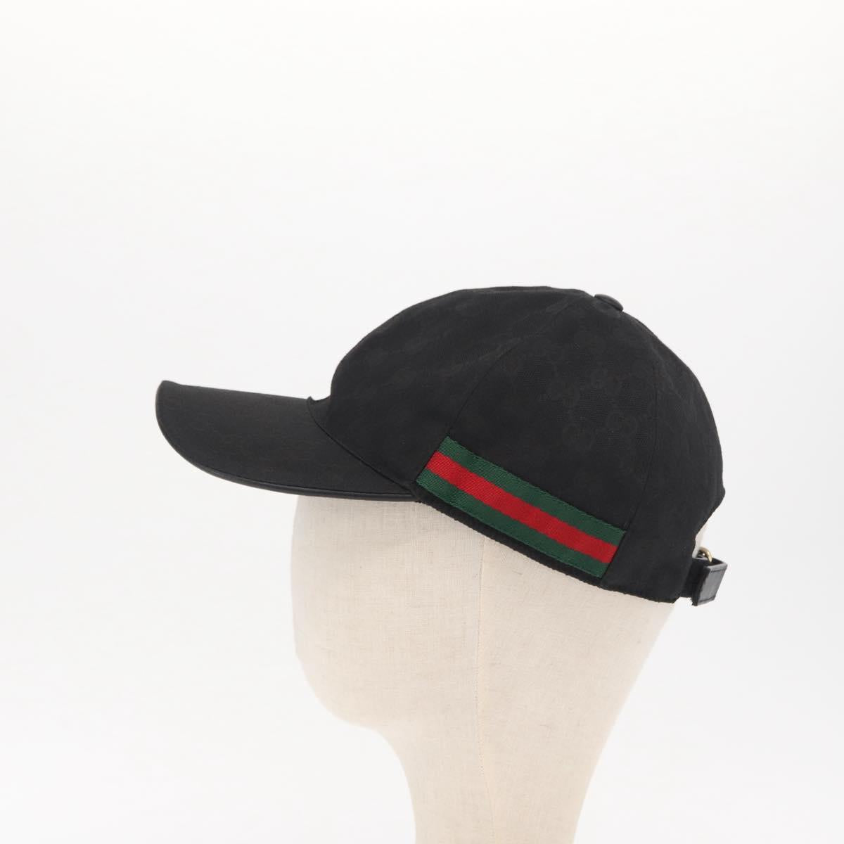 GUCCI Web Sherry Line GG Canvas Baseball Cap L Black 200035 204891 Auth ki6381
