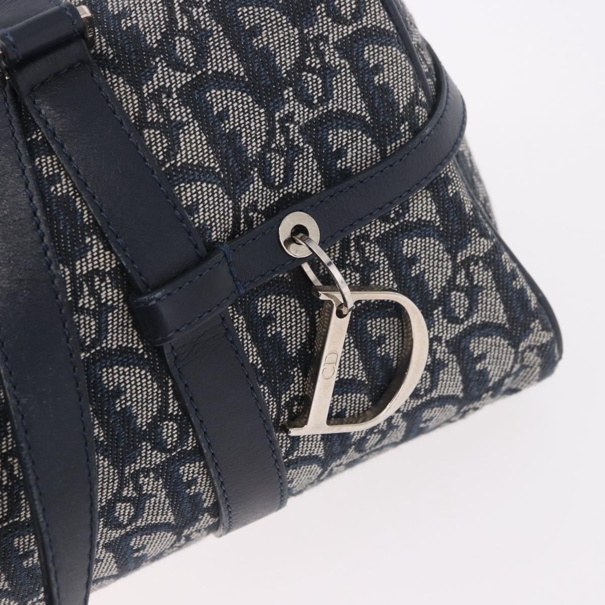 Christian Dior Trotter Canvas Hand Bag Navy Silver Auth ki6384