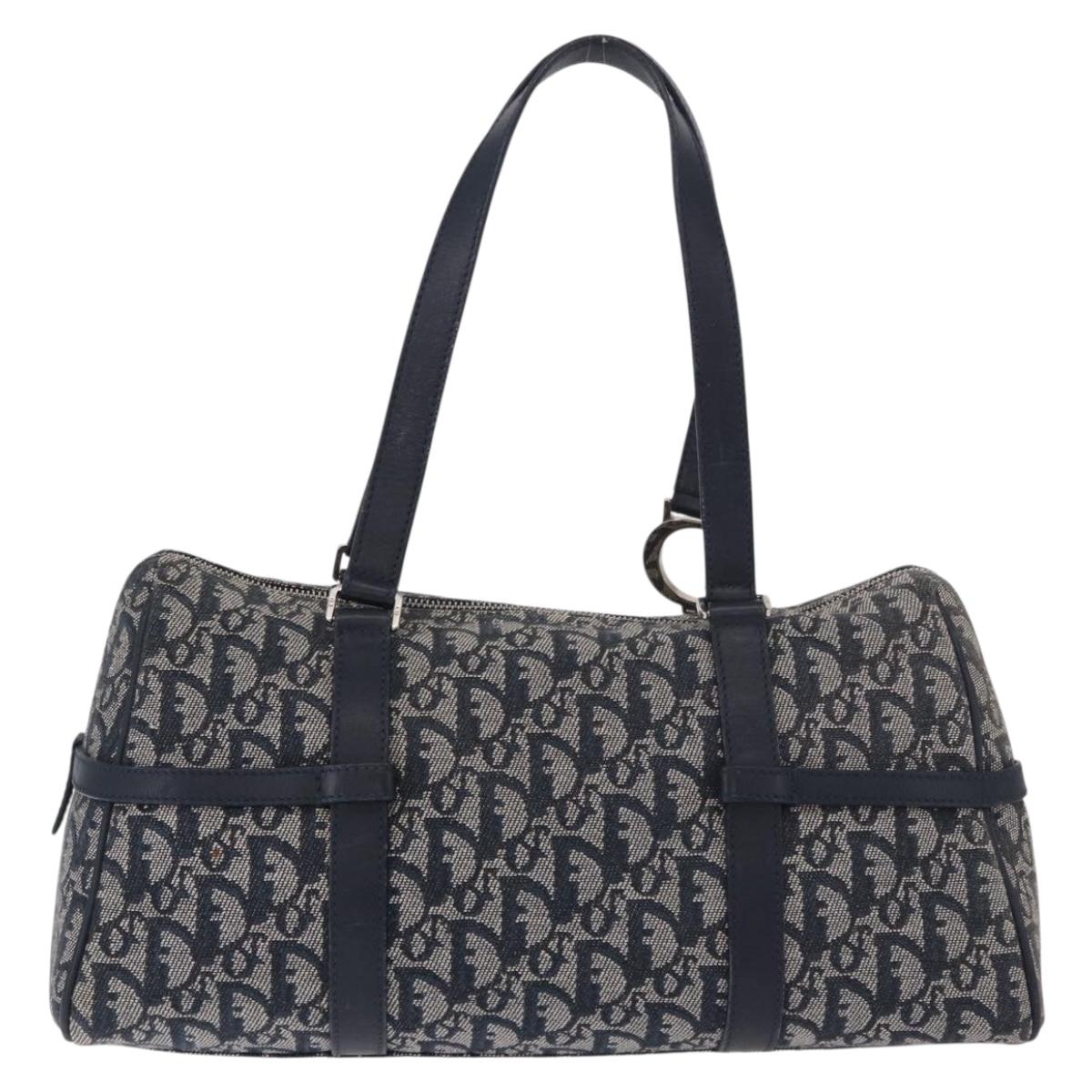 Christian Dior Trotter Canvas Hand Bag Navy Silver Auth ki6384