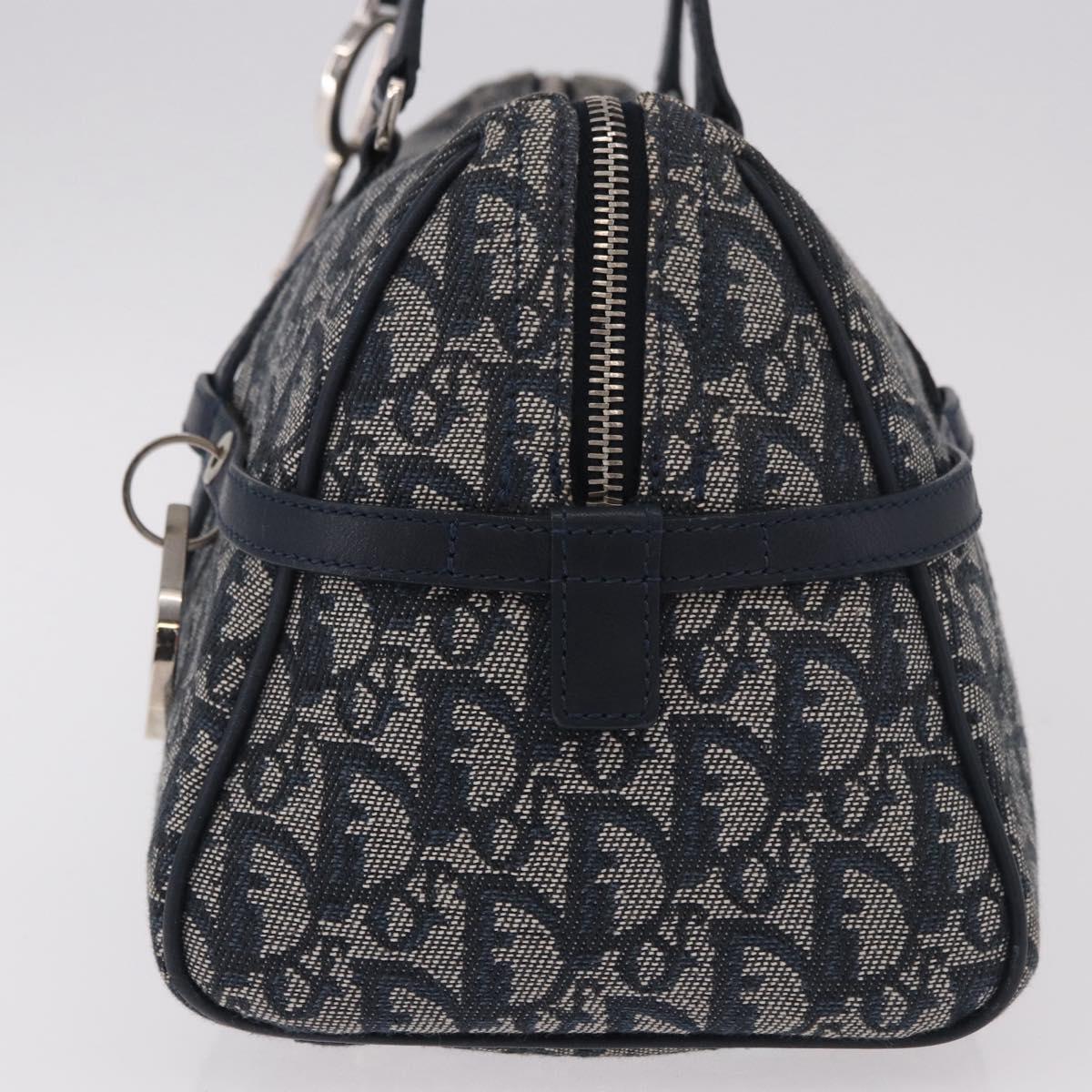 Christian Dior Trotter Canvas Hand Bag Navy Silver Auth ki6384