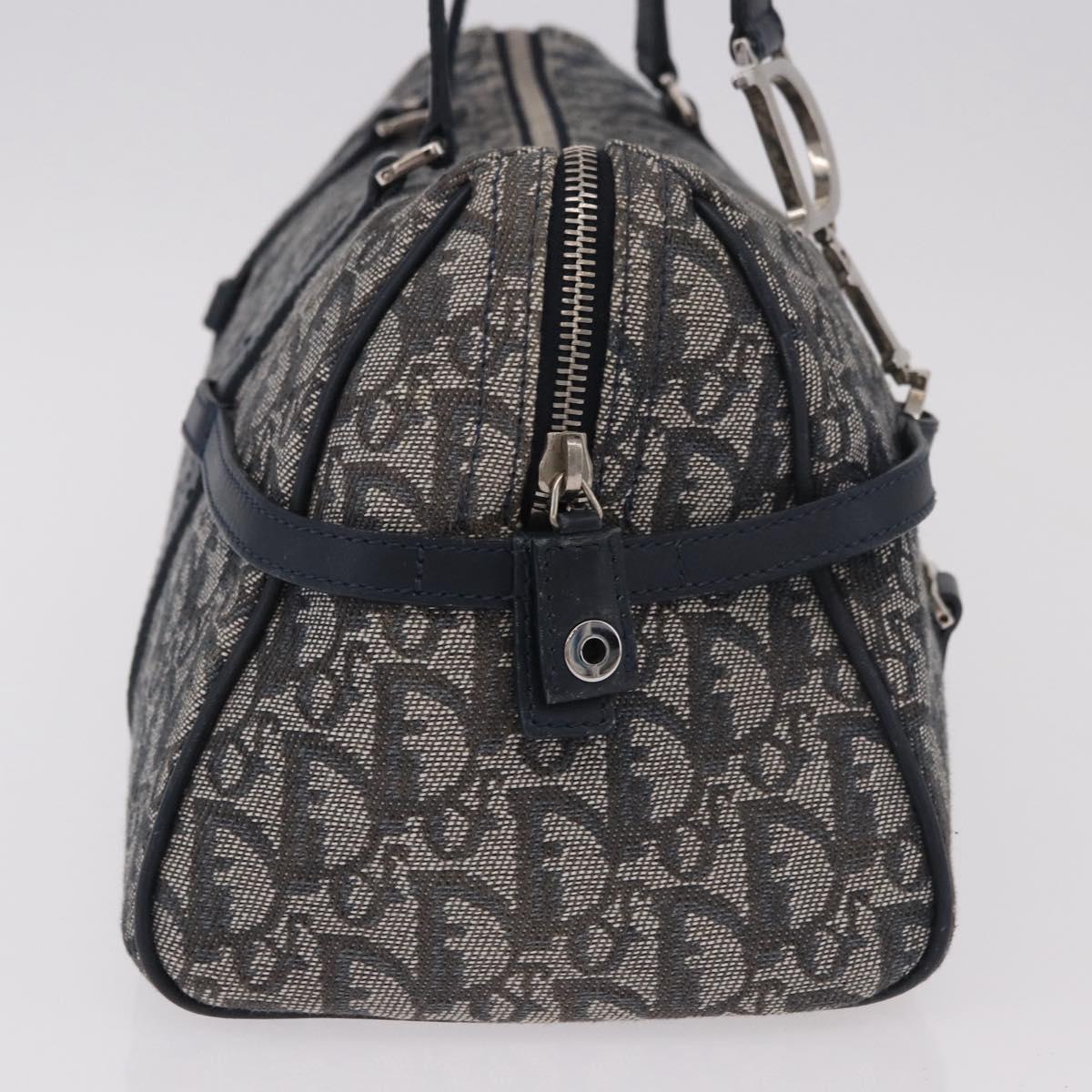 Christian Dior Trotter Canvas Hand Bag Navy Silver Auth ki6384