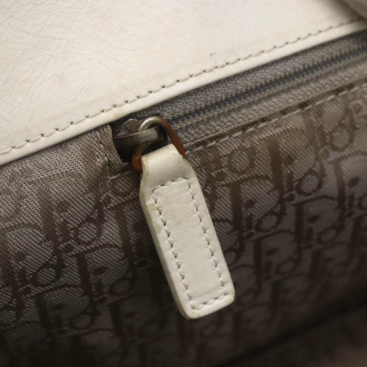 Christian Dior Hand Bag Leather White Silver Auth ki6385