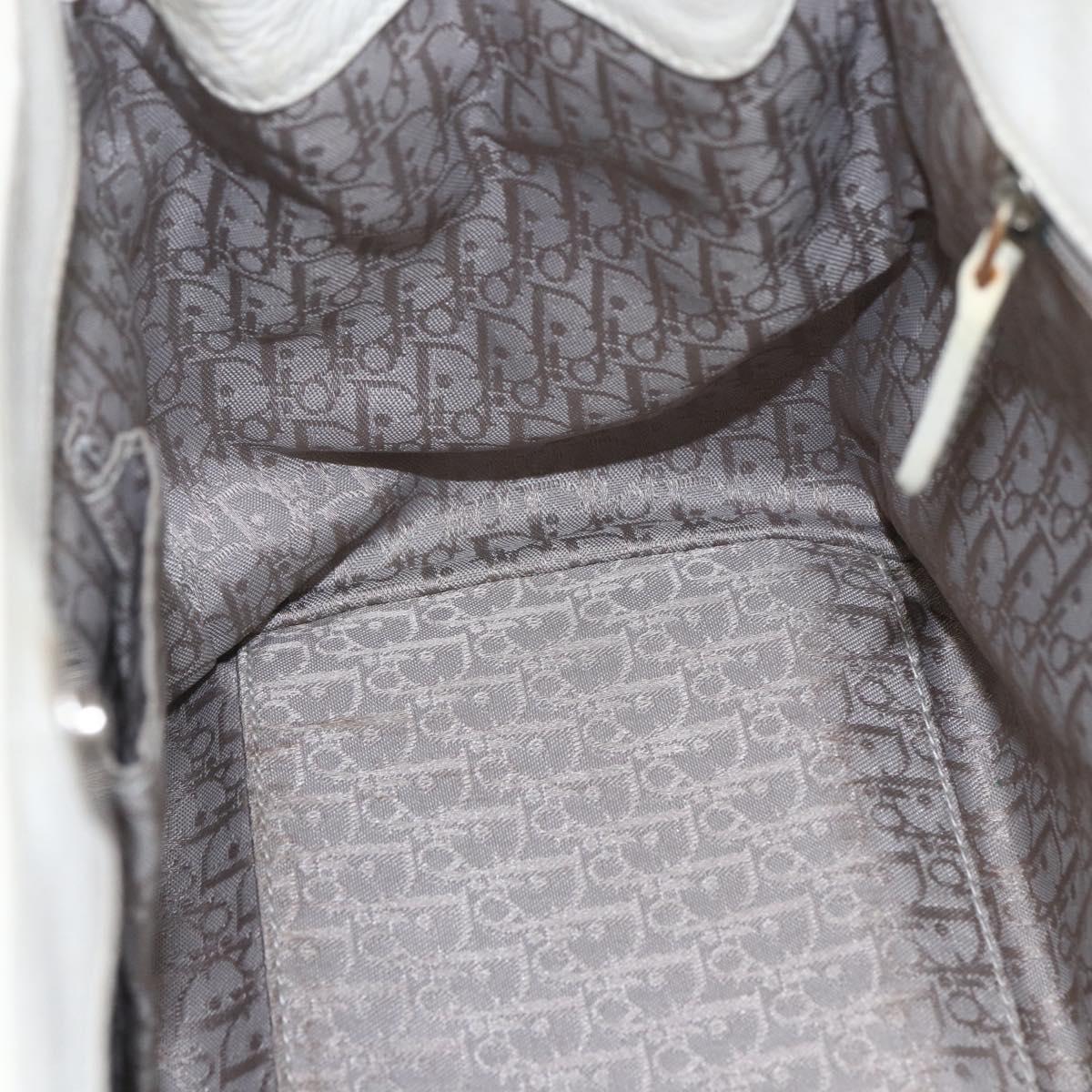 Christian Dior Hand Bag Leather White Silver Auth ki6385