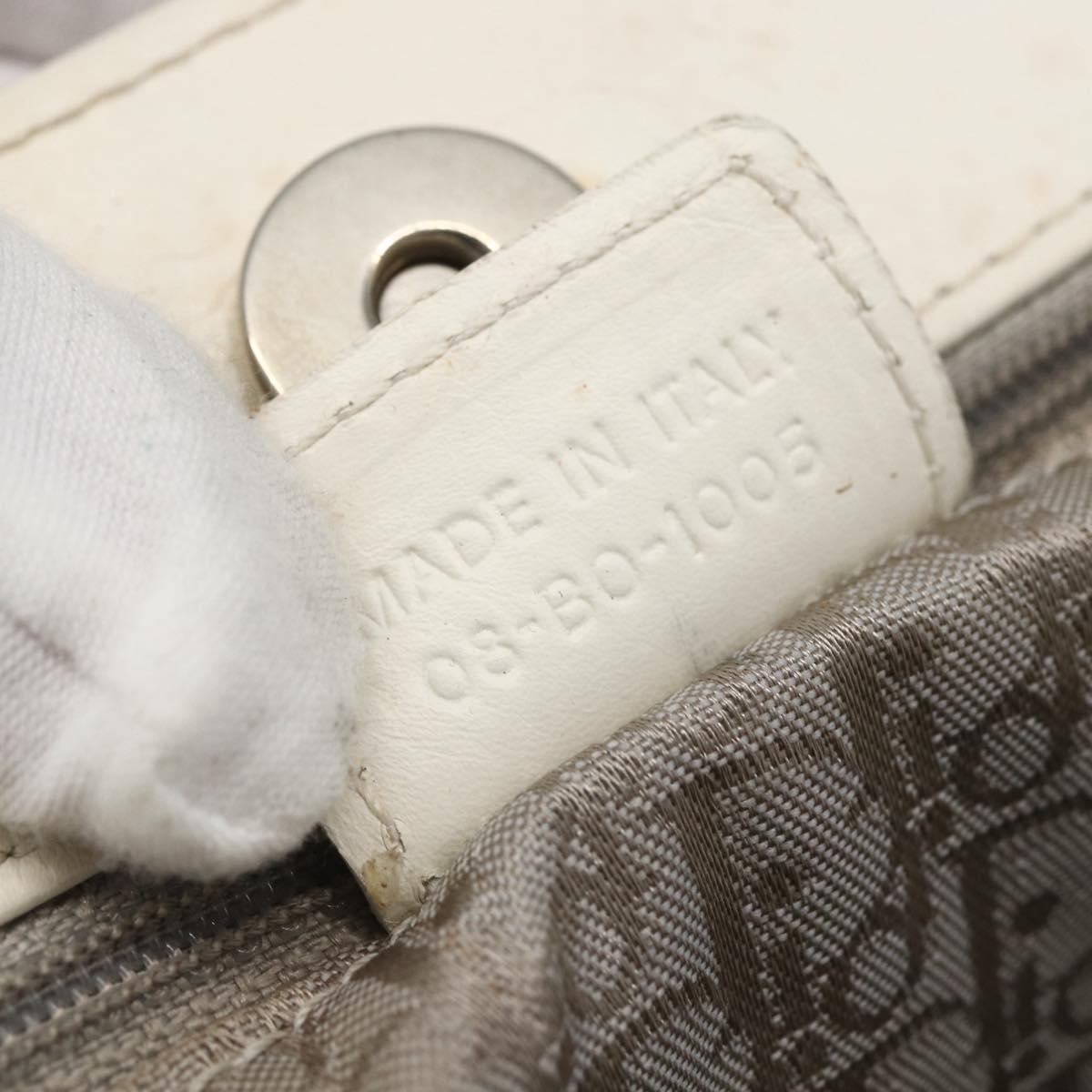 Christian Dior Hand Bag Leather White Silver Auth ki6385
