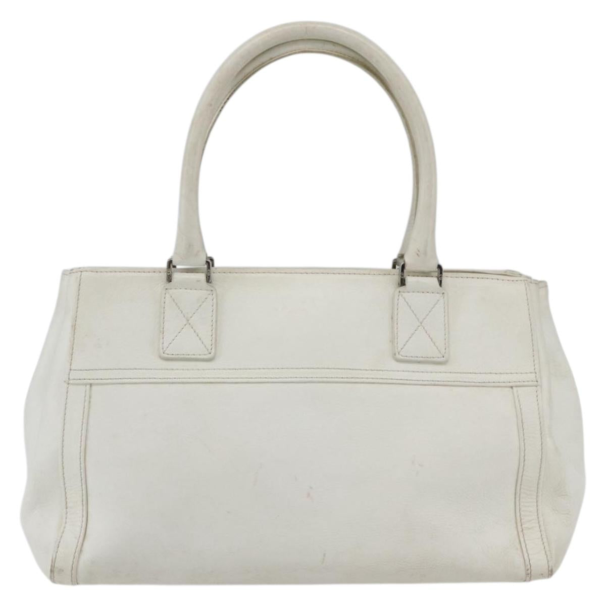 Christian Dior Hand Bag Leather White Silver Auth ki6385