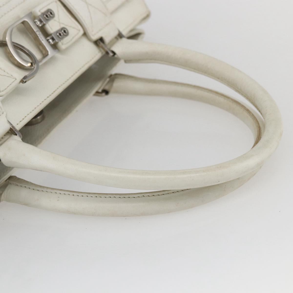 Christian Dior Hand Bag Leather White Silver Auth ki6385