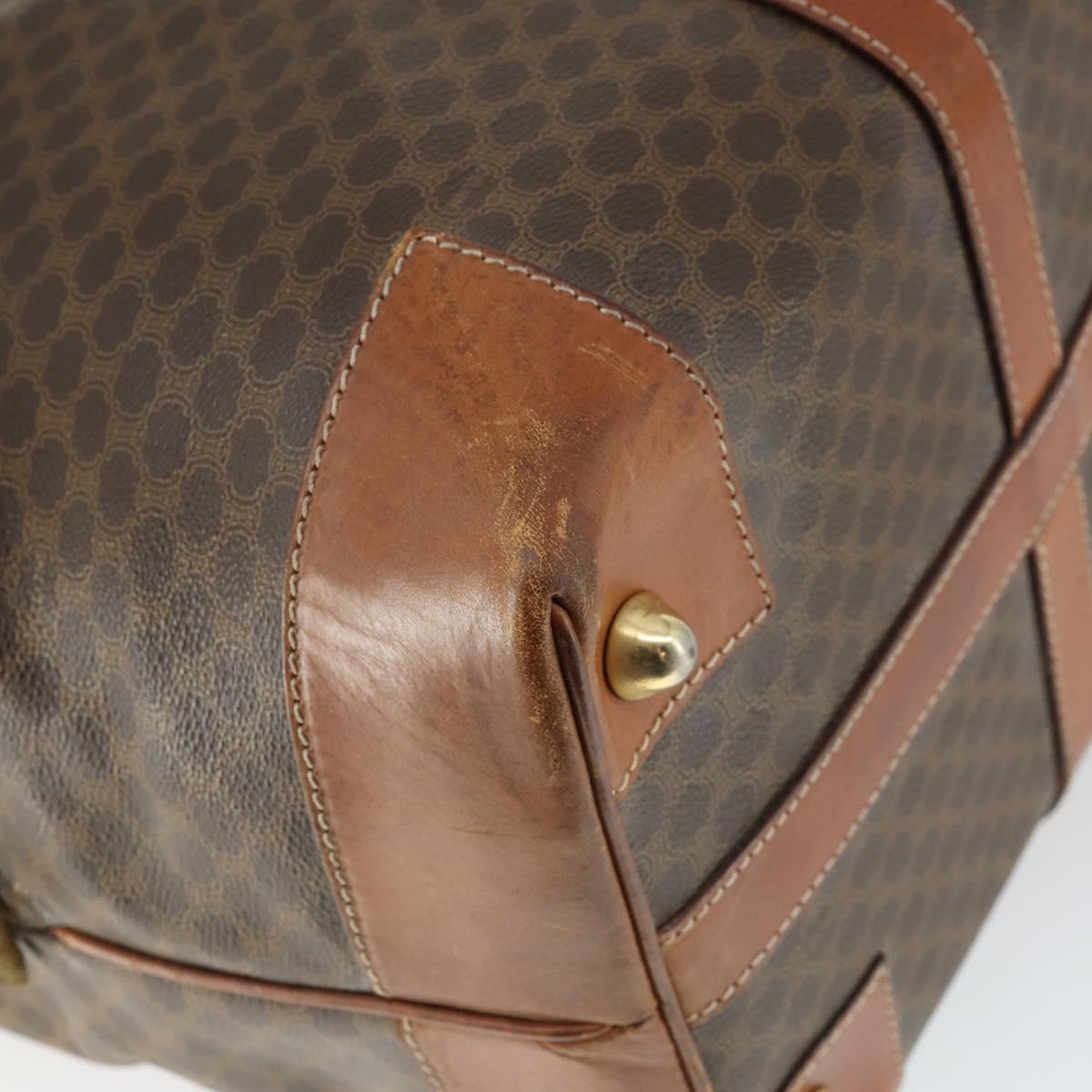 CELINE Macadam Canvas Boston Bag PVC Leather Brown Gold Auth ki6396