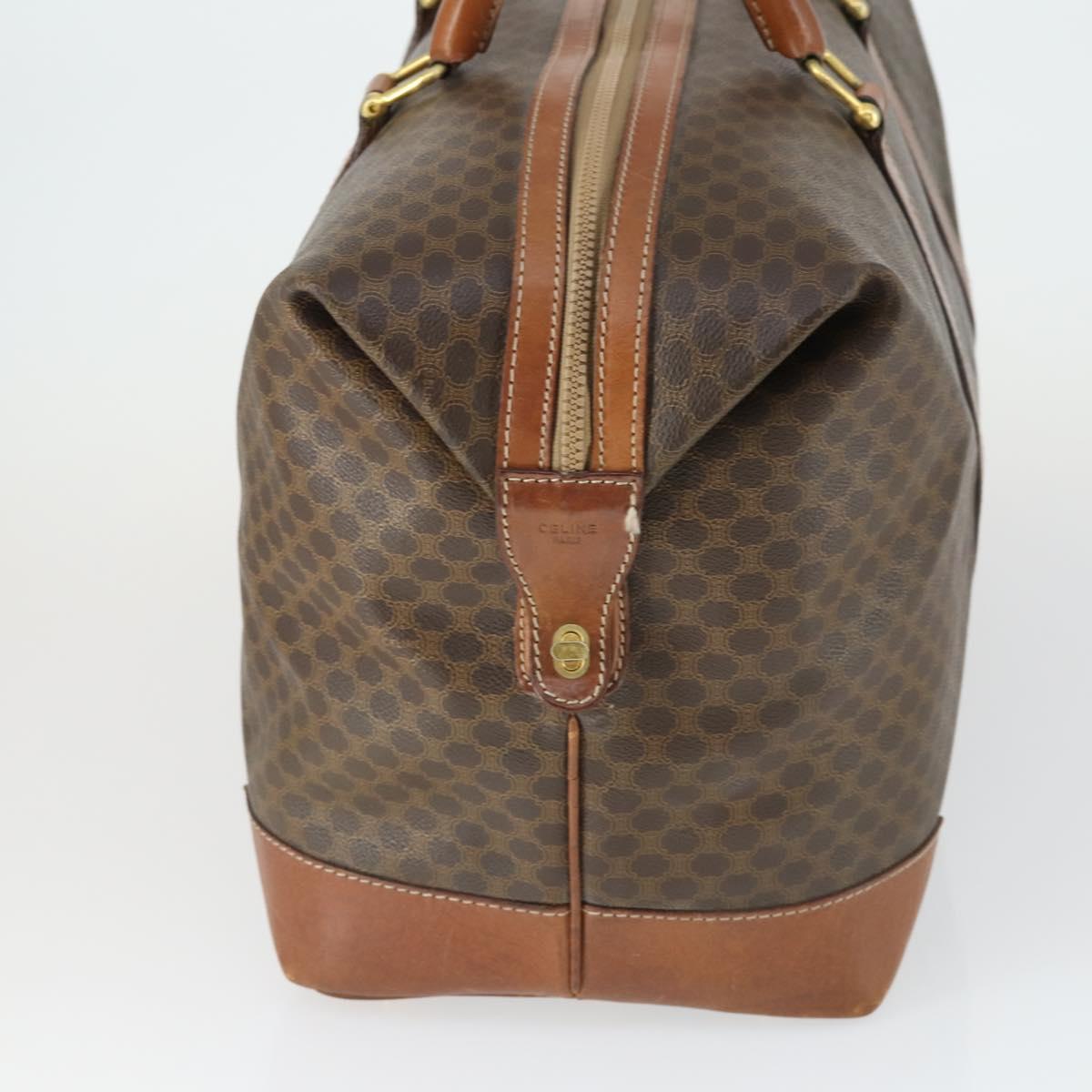 CELINE Macadam Canvas Boston Bag PVC Leather Brown Gold Auth ki6396