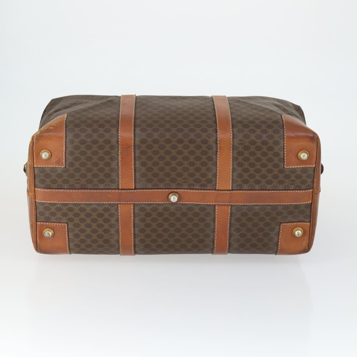 CELINE Macadam Canvas Boston Bag PVC Leather Brown Gold Auth ki6396