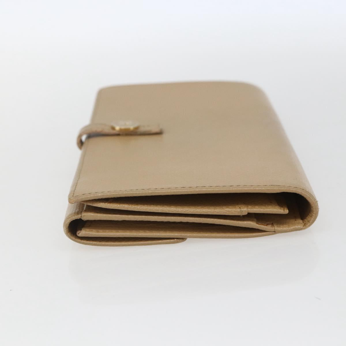 CHANEL COCO Button Long Wallet Leather Beige Gold CC Auth ki6407