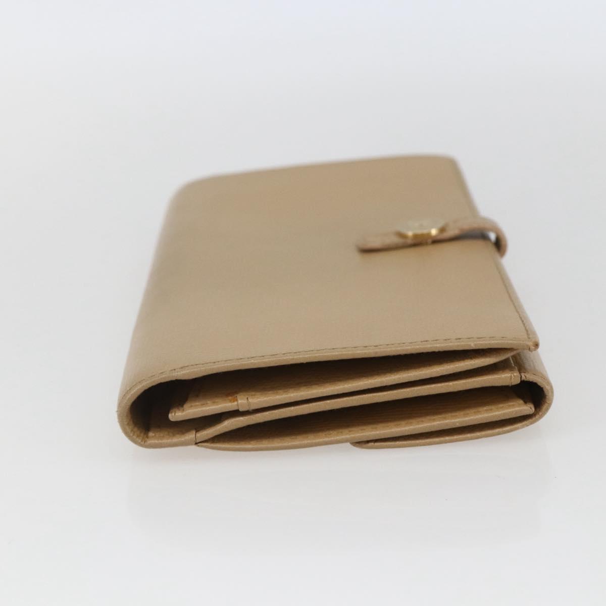 CHANEL COCO Button Long Wallet Leather Beige Gold CC Auth ki6407