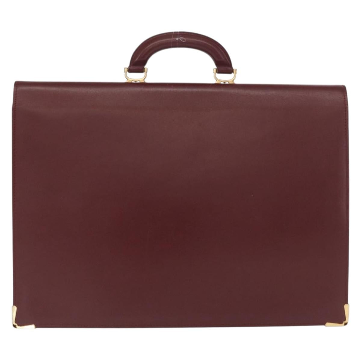 CARTIER Must Line Briefcase Leather Bordeaux Gold Auth ki6416