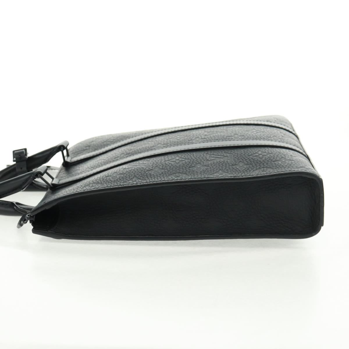 LOUIS VUITTON Taurillon Clemence Sac Plat Cloth Black M21884 Auth ki6418A