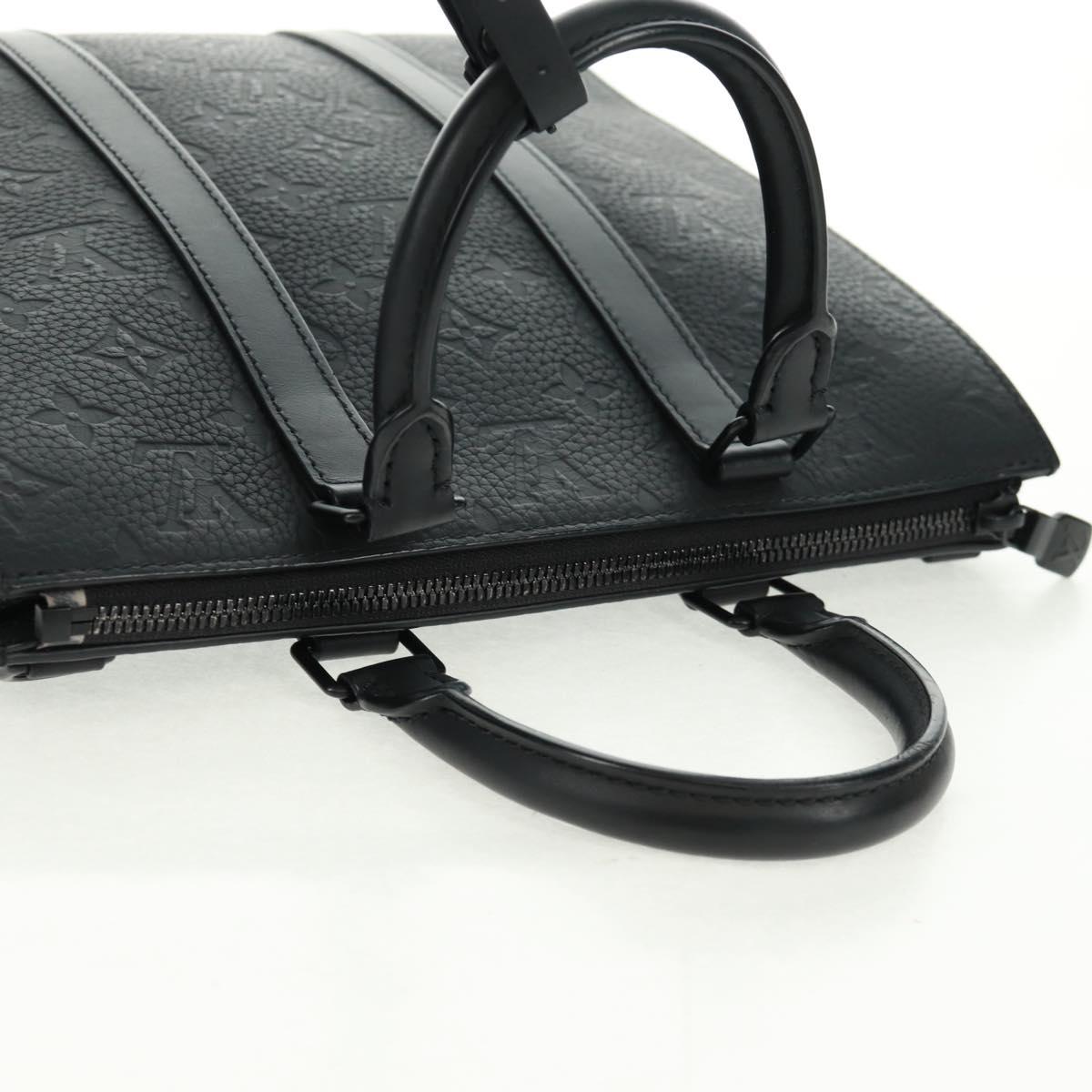 LOUIS VUITTON Taurillon Clemence Sac Plat Cloth Black M21884 Auth ki6418A