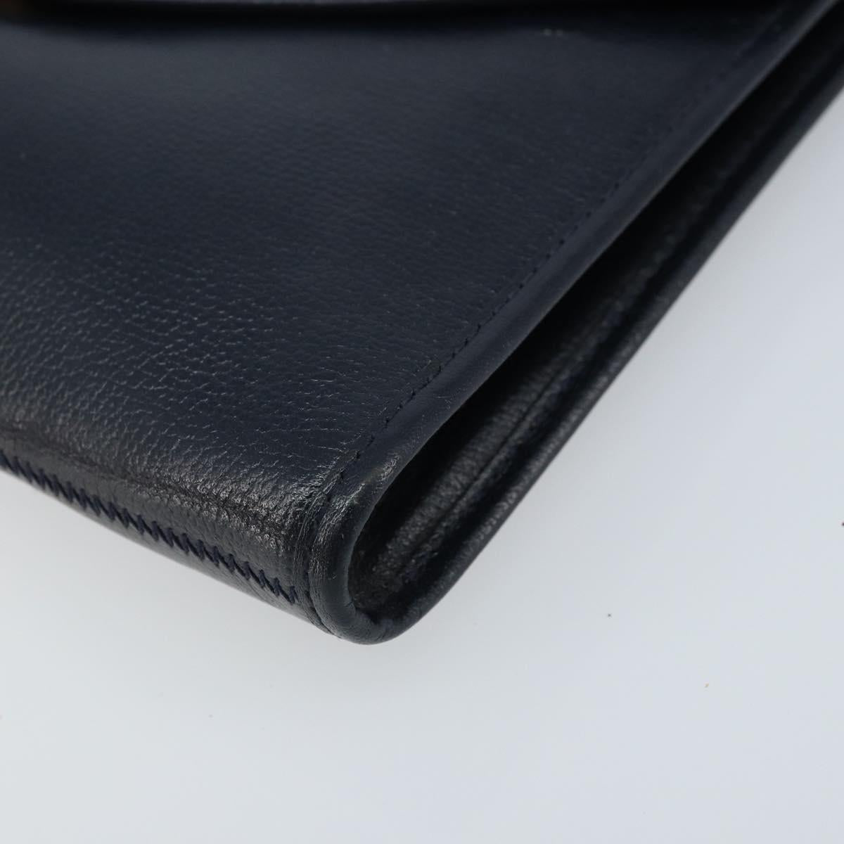 Christian Dior Chain Shoulder Bag Leather Navy Gold Auth ki6425