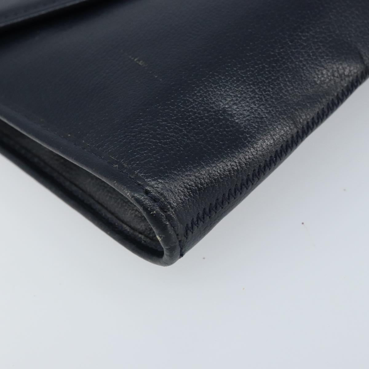 Christian Dior Chain Shoulder Bag Leather Navy Gold Auth ki6425