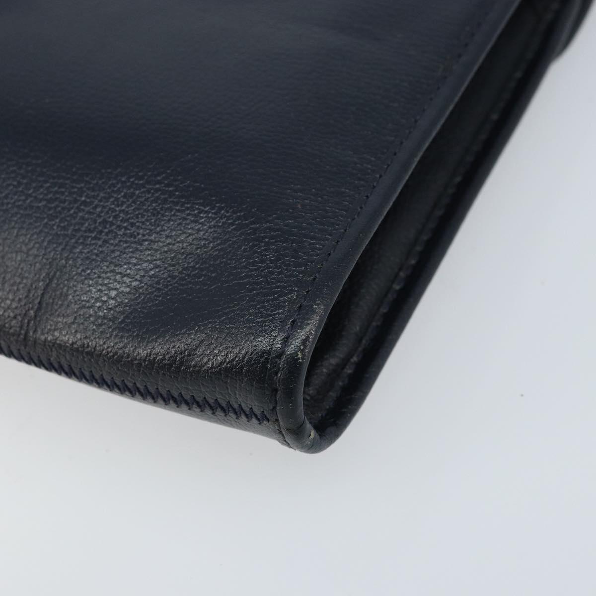 Christian Dior Chain Shoulder Bag Leather Navy Gold Auth ki6425