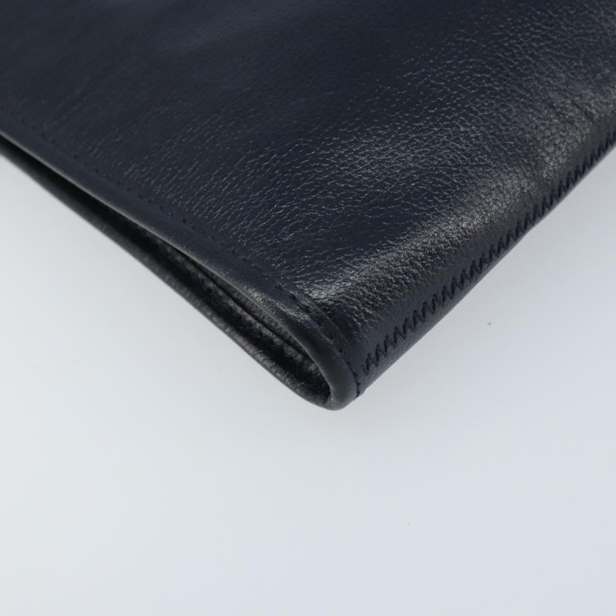 Christian Dior Chain Shoulder Bag Leather Navy Gold Auth ki6425