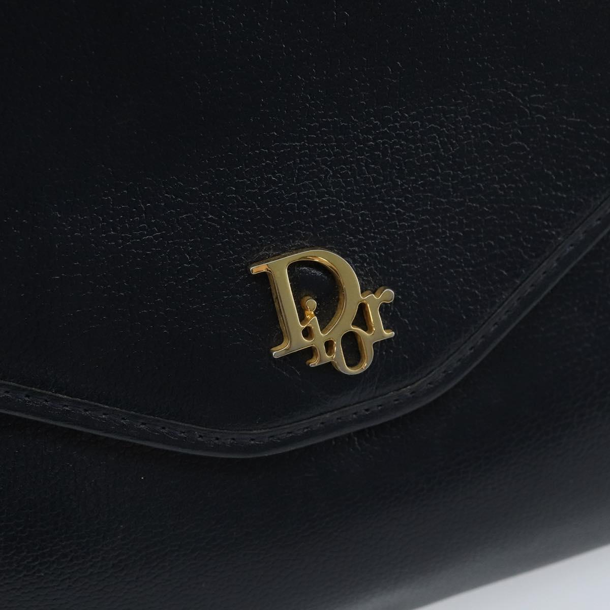 Christian Dior Chain Shoulder Bag Leather Navy Gold Auth ki6425