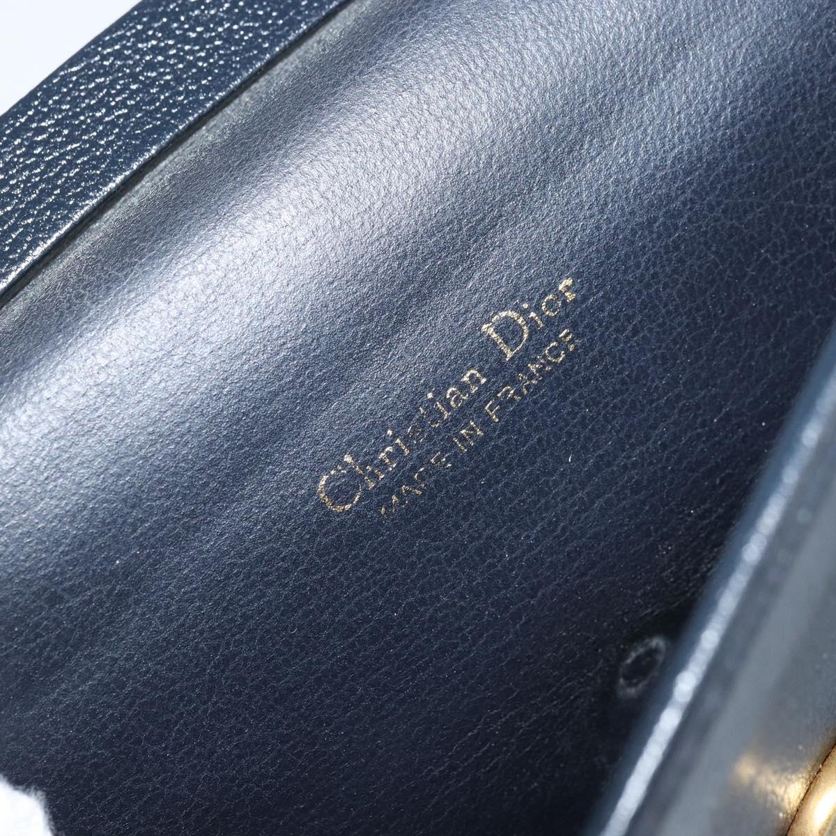Christian Dior Chain Shoulder Bag Leather Navy Gold Auth ki6425