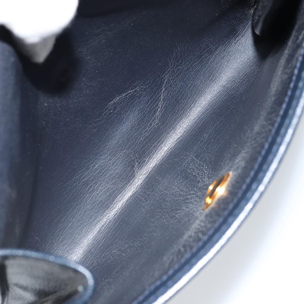 Christian Dior Chain Shoulder Bag Leather Navy Gold Auth ki6425