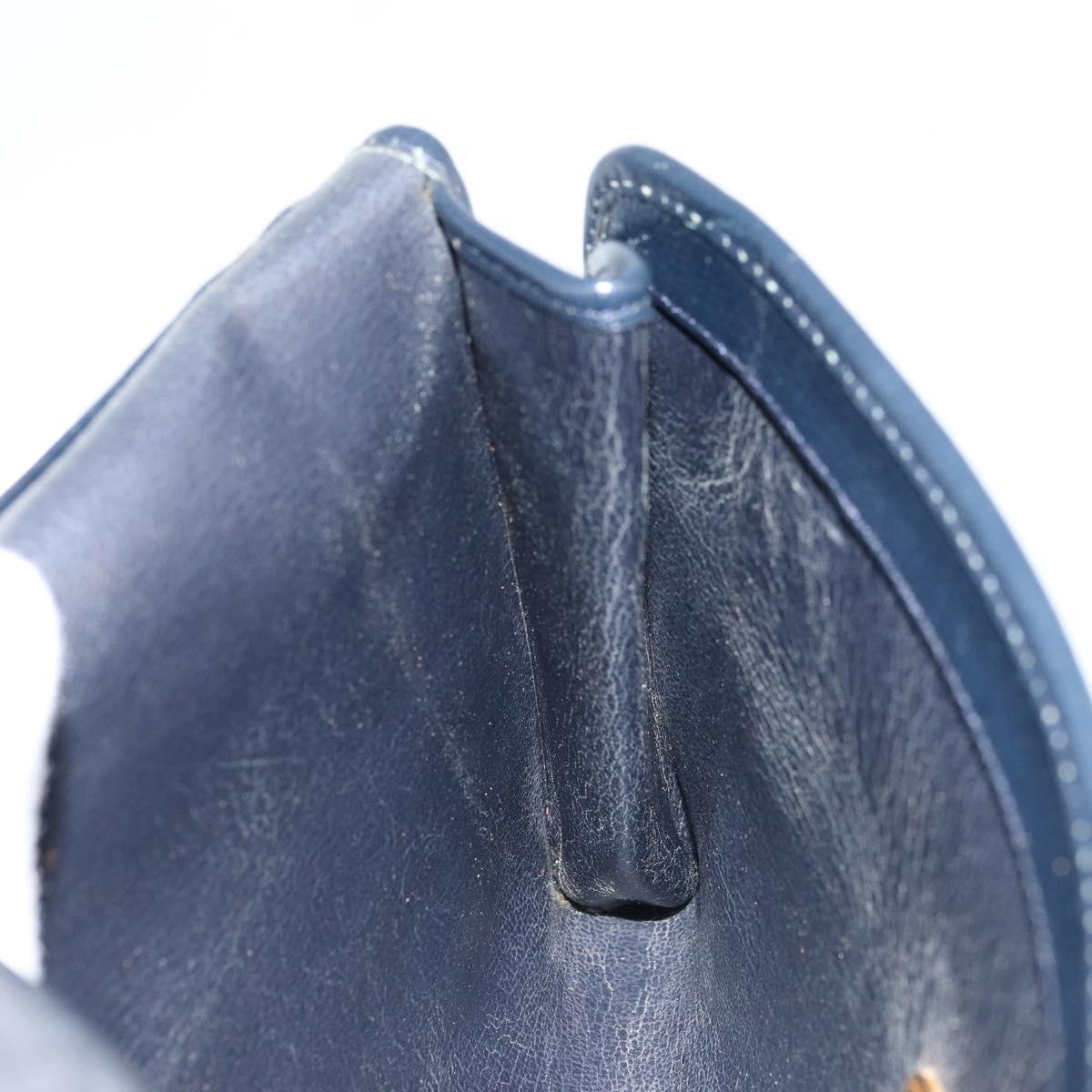 Christian Dior Chain Shoulder Bag Leather Navy Gold Auth ki6425