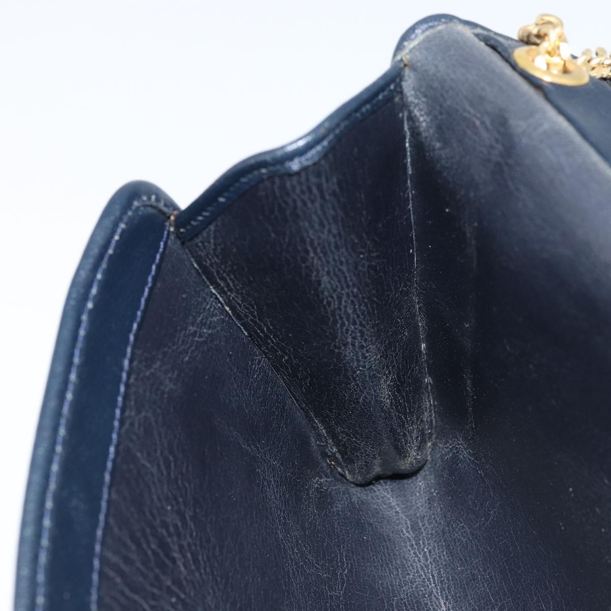 Christian Dior Chain Shoulder Bag Leather Navy Gold Auth ki6425