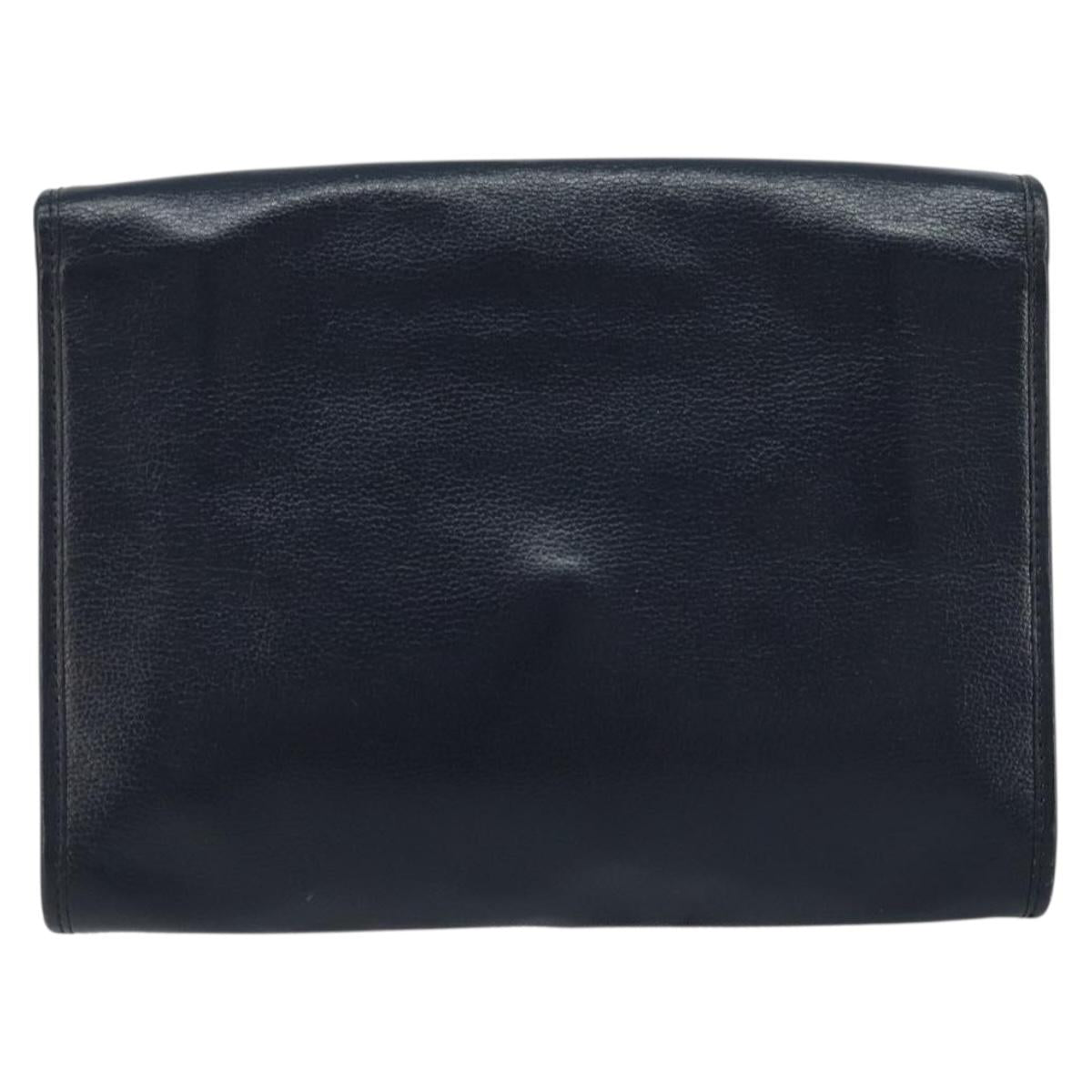 Christian Dior Chain Shoulder Bag Leather Navy Gold Auth ki6425