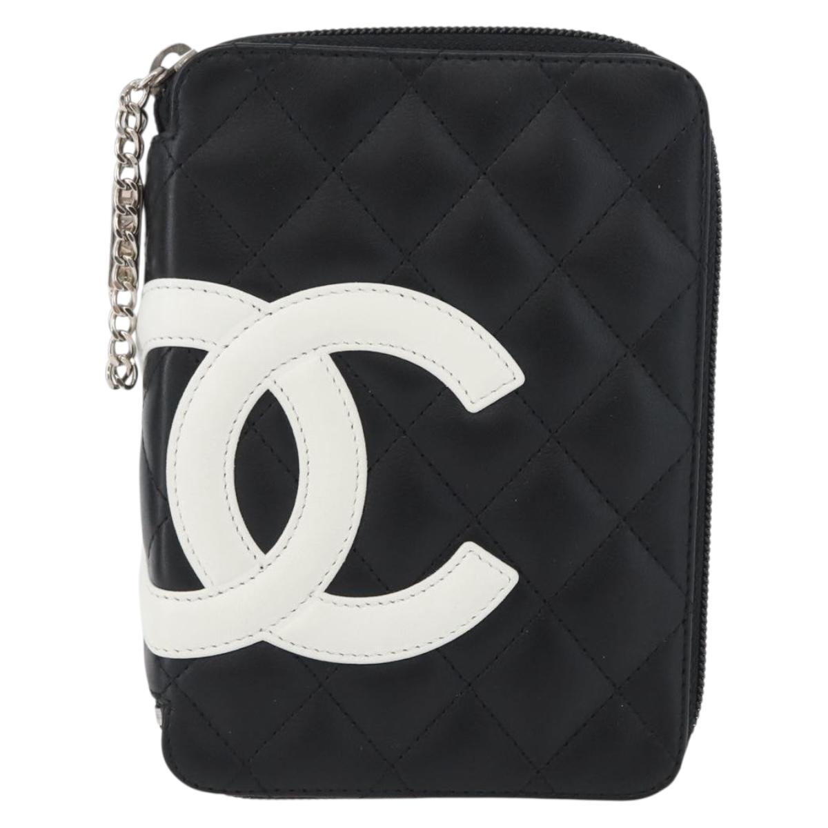 CHANEL Cambon Line Pouch Leather Black Silver CC Auth ki6426M