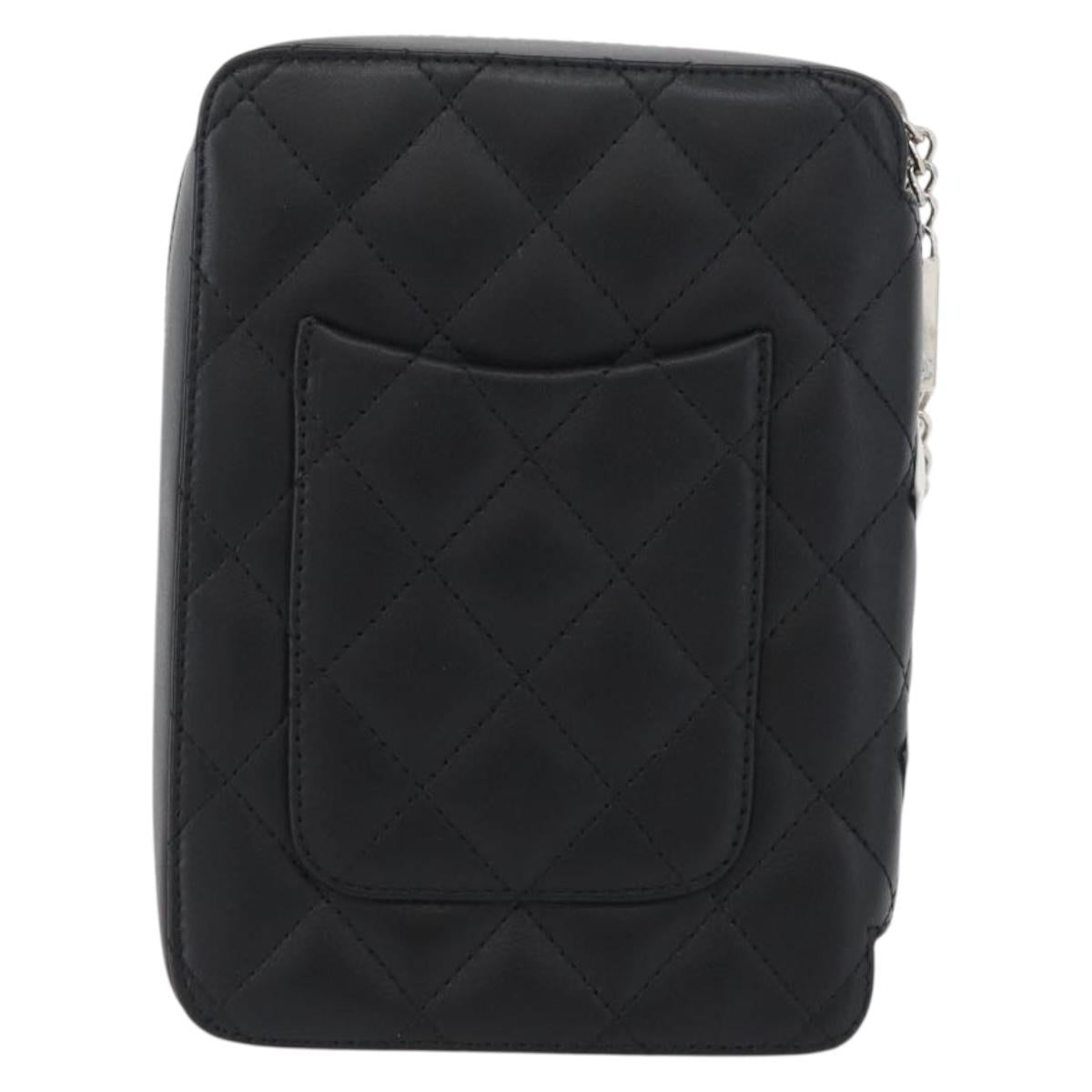 CHANEL Cambon Line Pouch Leather Black Silver CC Auth ki6426M