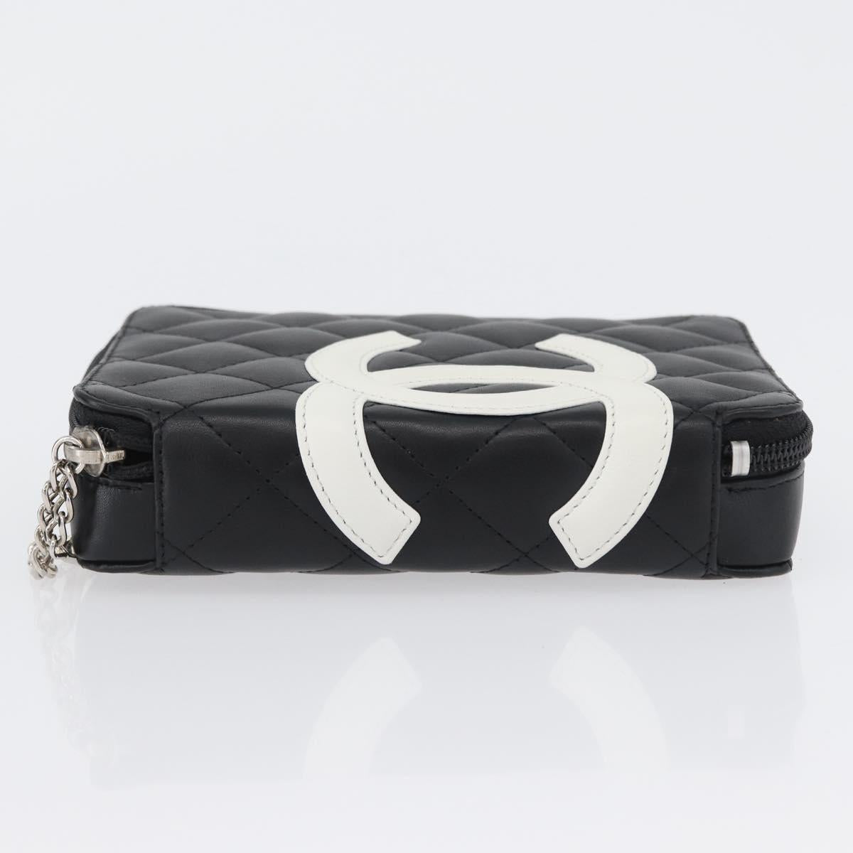 CHANEL Cambon Line Pouch Leather Black Silver CC Auth ki6426M