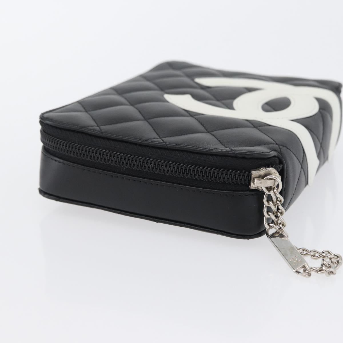 CHANEL Cambon Line Pouch Leather Black Silver CC Auth ki6426M