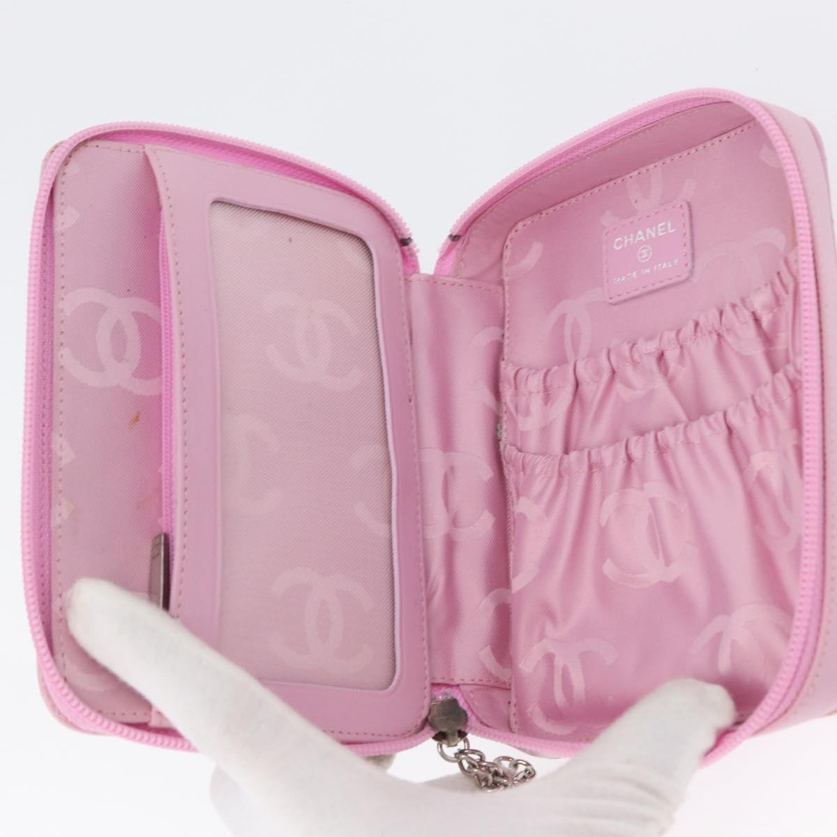 CHANEL Cambon Line Pouch Leather Pink Silver CC Auth ki6427M