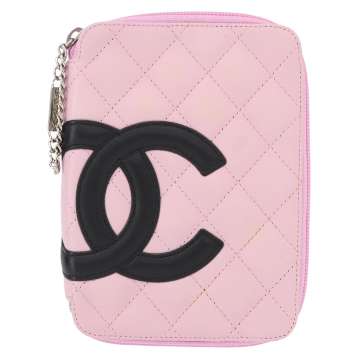 CHANEL Cambon Line Pouch Leather Pink Silver CC Auth ki6427M
