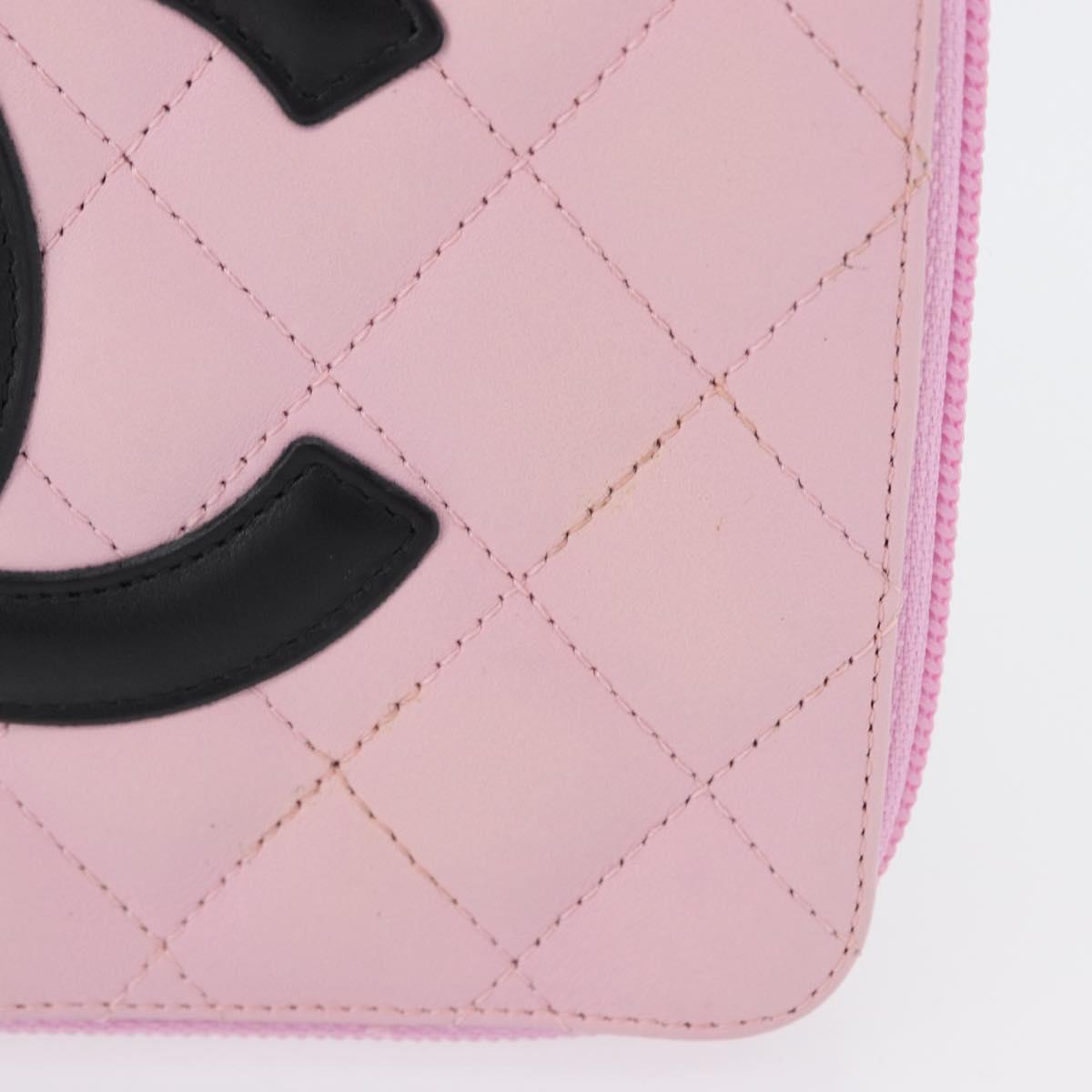 CHANEL Cambon Line Pouch Leather Pink Silver CC Auth ki6427M