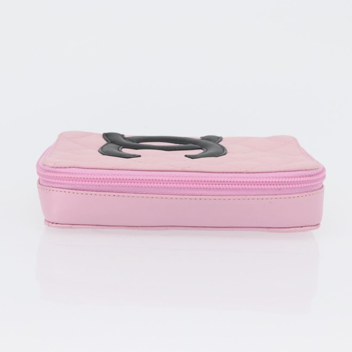 CHANEL Cambon Line Pouch Leather Pink Silver CC Auth ki6427M