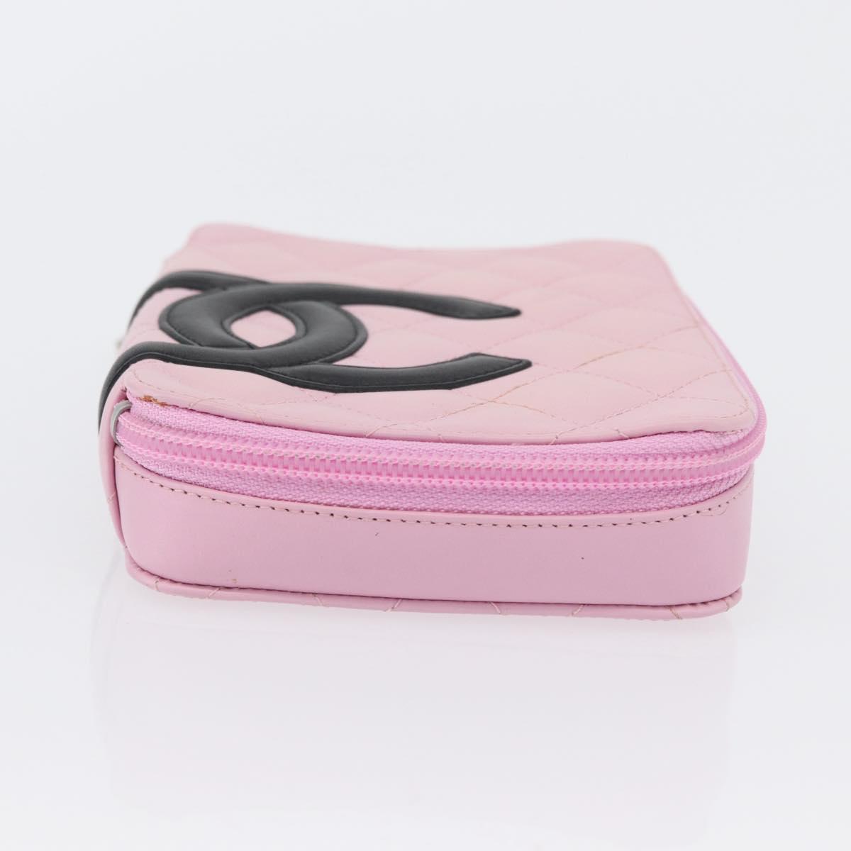 CHANEL Cambon Line Pouch Leather Pink Silver CC Auth ki6427M
