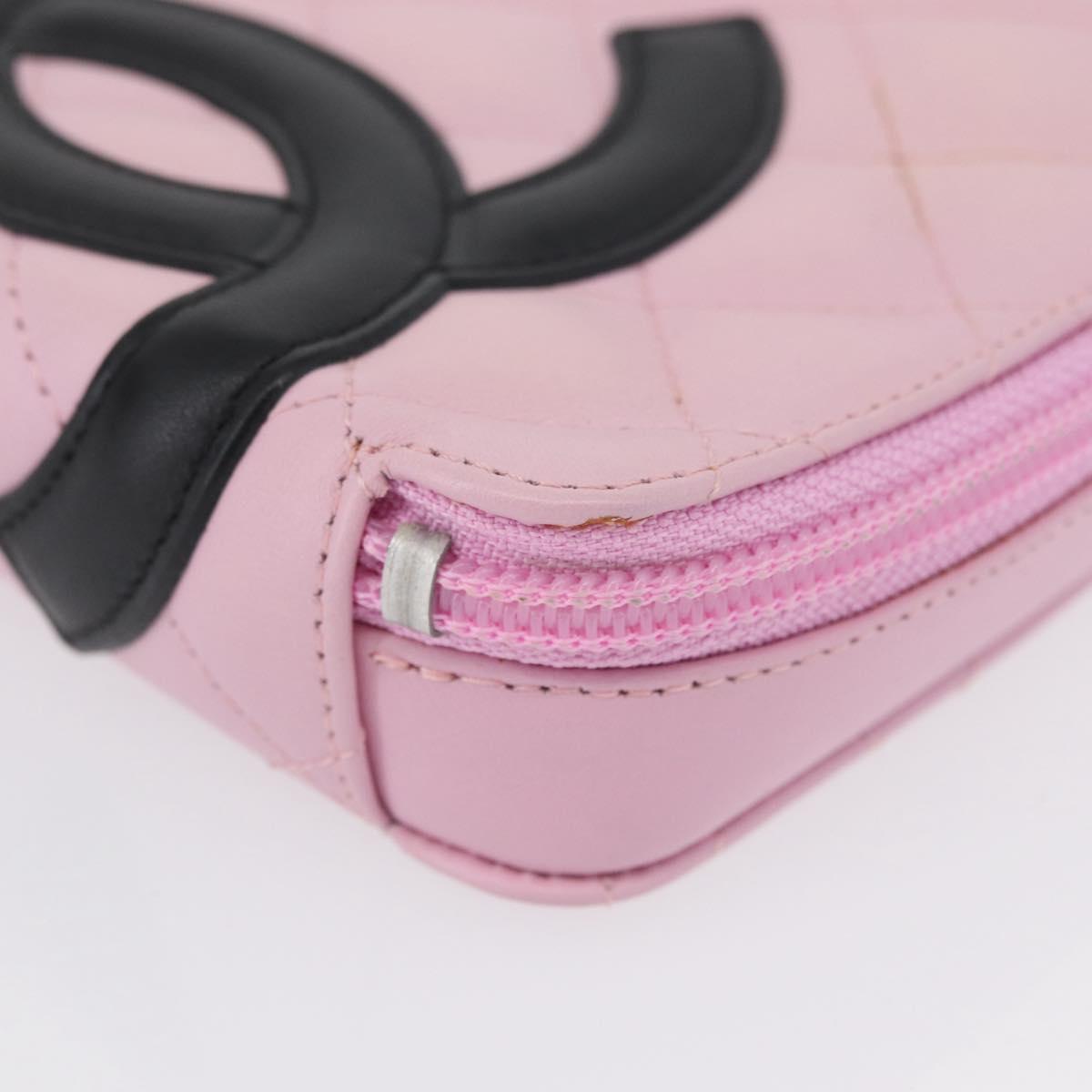 CHANEL Cambon Line Pouch Leather Pink Silver CC Auth ki6427M